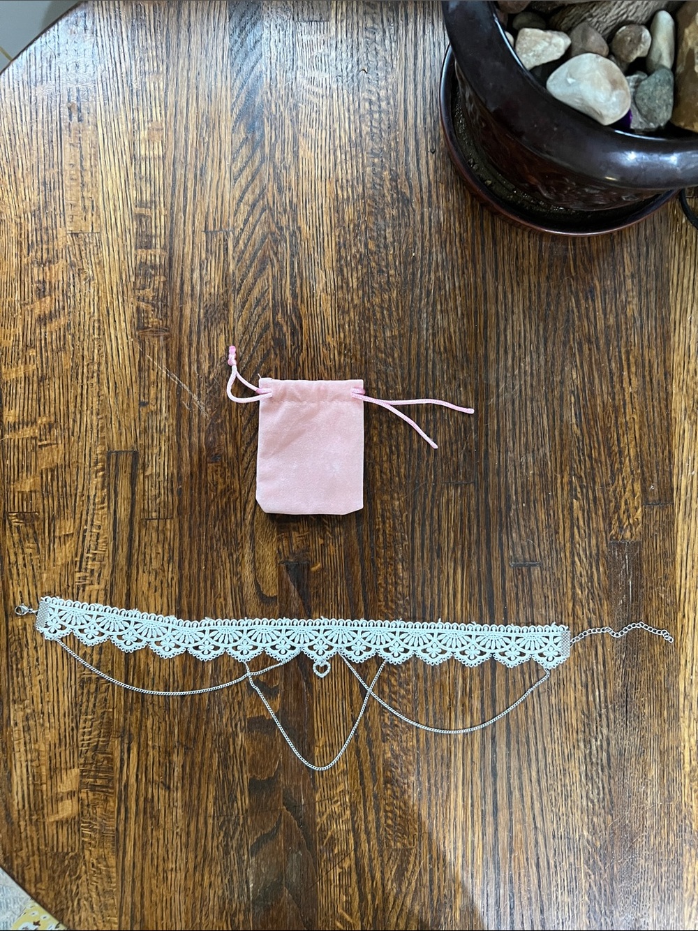 White Lace Choker Necklace with Draped Chains